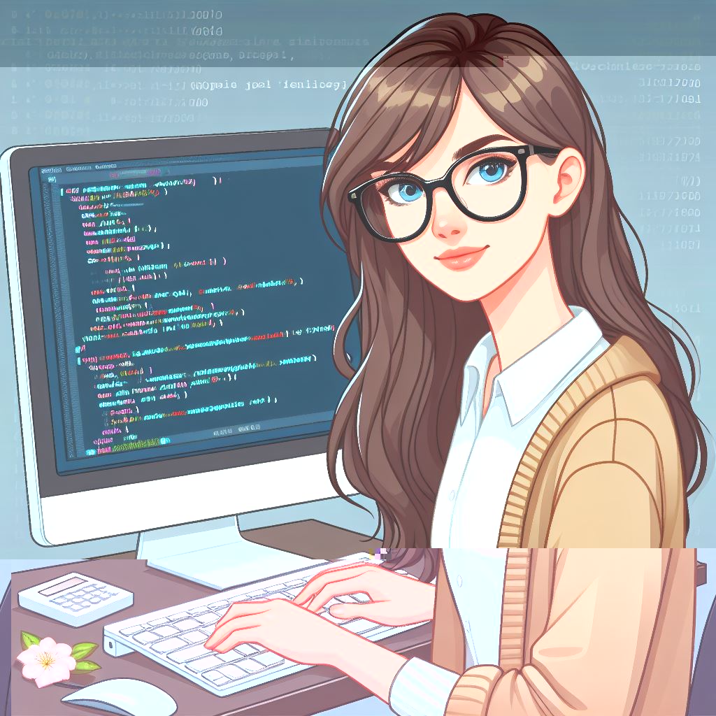 Photo of girl programmer in glasses with computer